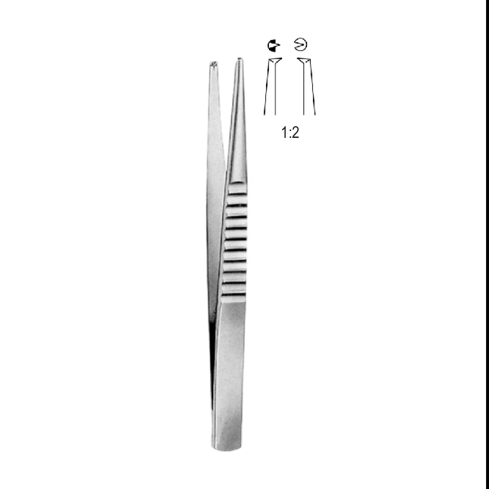 TISSUE FORCEPS TREVES  12.5cm  TEETH 1X2